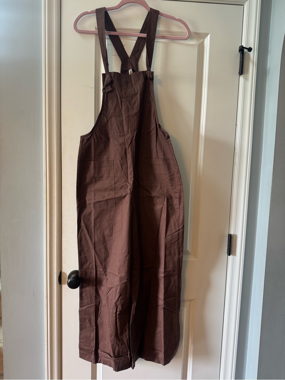 Zenana Woven Knot Strap Overalls Brown Wide Leg Jumpsuit Small Gorpcore Boho NEW - Picture 4 of 5